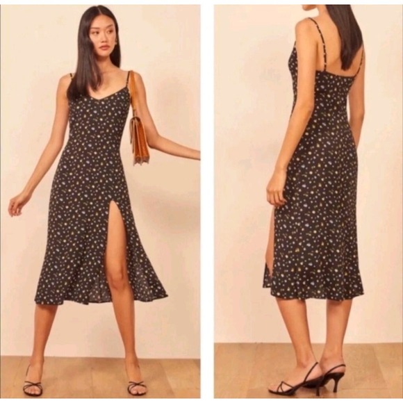 Reformation Dresses & Skirts - Reformation Slip Dress Crimini Midi Posie Ditsy Floral Black Size 4 Pullover